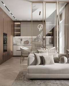 Meubles de cuisine classiques en MDF écologiques sur mesure, intérieur de salle à manger moderne de luxe, cloison en laiton, robinet de table en marbre - Product Image 3