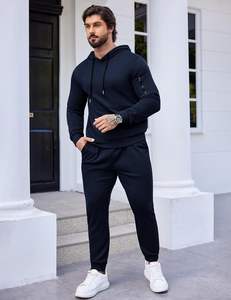 Ensemble de survêtement en molleton brossé de luxe 380GSM pour homme, sweat à capuche zippé intégral et pantalon de jogging, design bicolore blanc et noir, logo brodé - Product Image 6