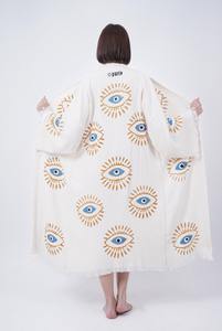Kimono bohème à manches longues avec broderie de mauvais œil, taille naturelle, couvre-plage pour femmes, longueur au sol, logo personnalisé OEM - Product Image 3