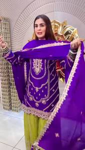 Salwar Kameez Moderno con Bordado Intenso, Seda Chinnon Pura con Trabajo de Lentejuelas, Bordado Completo, para Bodas y Fiestas - Product Image 6