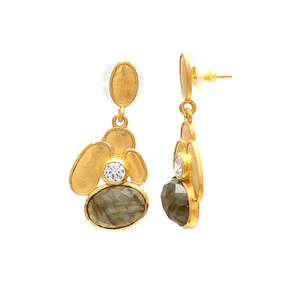 Boucles d'oreilles en argent Sterling 925 CZ naturel Labradorite et blanc - Product Image 2