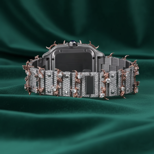 Montre pour homme en moissanite avec lunette à pointes personnalisées, deux tons, or rose, sertie de pierres, automatique, mécanique, date, bijoux hip-hop - Product Image 2