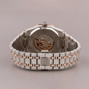 Montre d'affaires de luxe en verre et moissanite avec diamant pour hommes, bracelet bicolore, style analogique de haute qualité. - Product Image 2