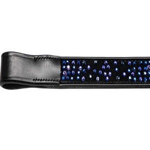Impresionante Diadema de Cuero Negro Inglés con Cristales Brillantes y Cadena de Diamantes Hotfix para Caballos, Tamaños Full y Cob, Se Aceptan Pedidos al por Mayor - Product Image 3