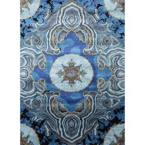 Tapis en soie bleus noués à la main, tissés avec des gemmes, Sps-30, style patchwork rectangulaire à motif médaillon Tabriz, pour adolescents - Product Image 1