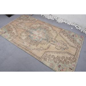 พรมตุรกีขนาด 3.8x6.6 ฟุต พรมวินเทจ พรมลายปะติดสีเบจและสีน้ำเงิน - Product Image 4