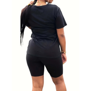 Ensemble deux pièces personnalisé pour femmes, t-shirt et short en polyester/coton respirant et imperméable, tenue décontractée d'été pour la rue - Product Image 4