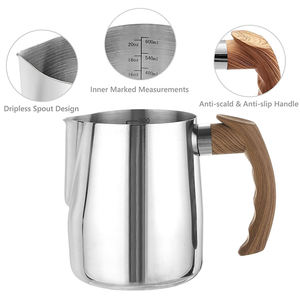 Pichet à mousse de lait en acier inoxydable 304 avec poignée en bois, bec pointu, échelle, carafe à <span class=keywords><strong>café</strong></span> pour latte art, tasse à fondre la cire - Product Image 2