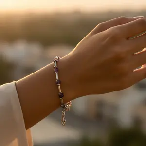 Bracelet en argent sterling pour femmes avec pierre précieuse améthyste, bijoux fantaisie - Product Image 1