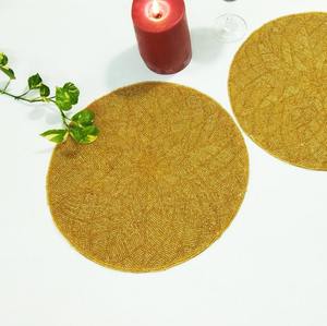 Luxury Round Shaped Embroidery Sparkle Brown Bead Eco-Friendly <b>Placemat</b> for Wedding Indoor <b>Dining</b> <b>Table</b> Home Hotel - Product Image 1