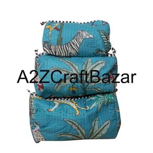 Sacs à cosmétiques en tissu 100 % coton écologiques, fermeture éclair à pompon, design tendance, réutilisables, durables, légers - Product Image 1