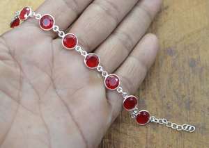 Red Ruby 925 <b>Sterling</b> <b>Silver</b> Faceted Gemstone Adjustable <b>Bracelet</b> 11 Stone Handmade Jewelry Women Gift - Product Image 4