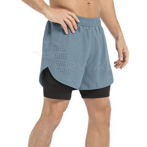 Hot Sale Men's Double-<b>Layer</b> Cotton Shorts Custom Colors Durable Breathable Quick Dry Solid Pattern <b>Mid</b> Elastic Waist High Street - Product Image 3