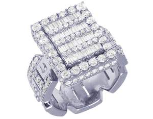 Anillo de Banda Ancha de Oro Blanco de 10K Personalizado con Diamantes Cultivados en Laboratorio, Diseño de Racimo de Baguette, Joyería para Hombre - Product Image 2
