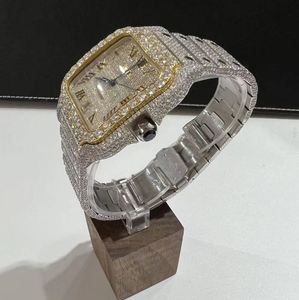 Relojes mecánicos de acero inoxidable dorado de 40mm con caja cuadrada completamente helada de diamante VVS Moissanite y ventana de esfera de vidrio - Product Image 3