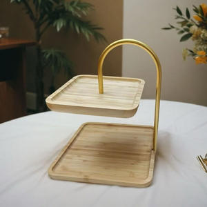 Organizador de Bambú de Lujo con Soporte Dorado, Estilo Moderno de Alta Calidad, 20x20x25 con Dos Niveles - Product Image 3