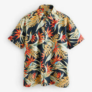 เสื้อเชิ้ตฮาวายพิมพ์ลายดอกไม้สีขาวทันสมัยสำหรับผู้ชาย แขนสั้น ผ้าป๊อปลิน ไม่เป็นขุย สไตล์ลำลอง สำหรับฤดูร้อน วันหยุดพักผ่อนที่ชายหาด ไซส์ 6XL ODM - Product Image 1