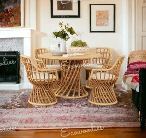 Tables basses tissées en rotin pour jardin extérieur Balcons de cour Tables tissées en rotin Ensemble de chaises Élégant ensemble de chaises de salle à manger en bambou - Product Image 5