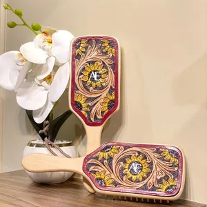 Personalized Vintage Hand Painted Wooden Hair Paddle Brush For Luxurious Tresses Western Style Bamboo Hair Comb For Unisex