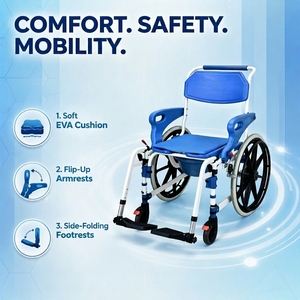Chaise de douche et de toilette médicale légère en aluminium, fauteuil roulant portable pour personnes âgées, idéale pour la chambre à coucher - Vente en gros - Product Image 1