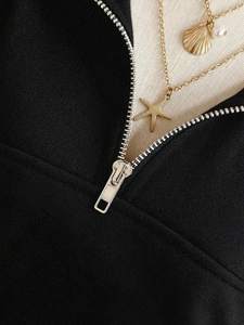 Sweat-shirt à capuche en tricot jacquard délavé à l'acide pour femmes noires, en molleton de coton, respirant, anti-froissement, streetwear d'automne - Product Image 4