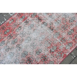 Vintage Accent Rug 3.7x6.2 ft, Turkish <b>Red</b> Bordered <b>Wool</b> Rug - Product Image 5