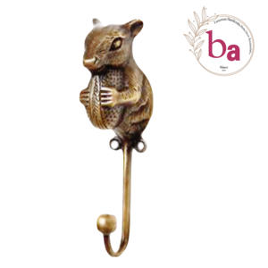 ที่แขวนเสื้อโค้ทและหมวกทำด้วยมือทำจากเหล็กหล่อดีไซน์รูปกระรอกทองเหลืองโบราณ - Product Image 1