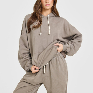 Vêtements de détente pour femmes avec logo personnalisé brodé, 100% coton, tissu éponge français, doux, léger, respirant, coupe ample, à capuche - Product Image 1