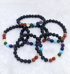 Bracelet en pierre de lave 7 chakras original, fait à la main avec certificat, énergie naturelle, argent pour femme et homme - Product Image 2