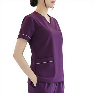Ensemble de blouses médicales unisexes personnalisées OEM, col en V, légères, 100% coton satiné, uniforme de soins de santé - Product Image 4