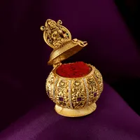 Boîte Sindoor en laiton doré avec couvercle pour décoration de temple et cadeaux de festival Poudre technique polie au design traditionnel