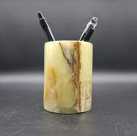 Porte-stylo en onyx, cylindre, artisanal, pierre naturelle, organisateur de bureau, support de papeterie en marbre de luxe