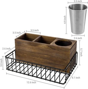 Support de rangement multifonctionnel en bois avec panier métallique pour outils et accessoires de coiffure de salle de bain - Product Image 3