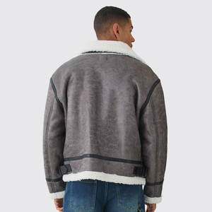 Blouson d'aviateur en fausse fourrure original dernier modèle Service OEM/ODM Blouson en cuir en peau de mouton à logo imprimé personnalisé - Product Image 2