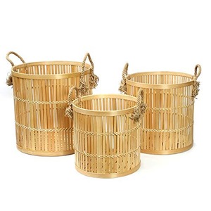 Bamboo Storage <b>Baskets</b> Set of 3 <b>Bathroom</b> Use Handcrafted Eco-Friendly Multifunctional One Size - Product Image 1