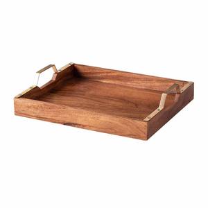 Desayuno Decoración para el hogar Bandeja de servicio de madera rectangular marrón con asa para restaurante Hotel Fabricante y proveedor de India - Product Image 4