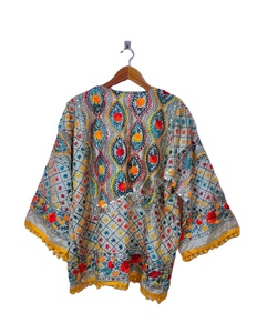 Women's Traditional Indian Phulkari Hand Embroidered Short Kimono Floral Jacket Coat for Bath & <b>Spa</b> Wholesale Supply - Product Image 1