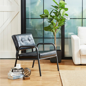 Sillón Moderno Tapizado con Cuero Sintético Negro, Sillón de Lujo Suave para Sala de Estar, Cafetería y Vestíbulo de Hotel - Product Image 6