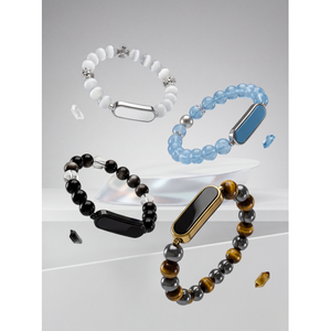 Pulsera inteligente con cuentas de piedras preciosas azules y cierre metálico para seguimiento de actividad física y monitorización del ritmo cardíaco, joyería de moda unisex - Product Image 2