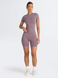 Elegante conjunto de yoga naranja Top corto y polainas de pijama transpirable ropa de fitness sin costuras para mujeres - Product Image 4