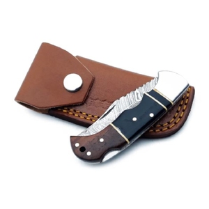Couteau de poche pliant en acier damas personnalisé Offre Spéciale avec bouton poussoir en bois belle prise en charge OEM pour le camping en plein air bricolage - Product Image 4