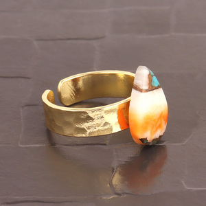 เครื่องประดับแฟชั่นอินเทรนด์รูปทรงลูกแพร์ Mohave หอยนางรมเทอร์ควอยซ์ชุบทองเปิดปรับราคาขายส่งแหวนงบของขวัญ - Product Image 5