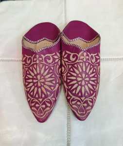 Wholesale Handcrafted Magenta Leather Babouche Slippers Mandala Engraved Purple Moroccan <b>Mules</b> Flat <b>Pointed</b> Shoes multiple color - Product Image 2