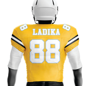 Uniforme de football américain sublimé en polyester 100% personnalisé pour hommes maillot court respirant en sergé jaune et noir - Product Image 3