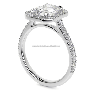 Anillo de diamante de moissanita redondo y Esmeralda en oro blanco, joyería con ajuste de punta, anillo de diamante de compromiso para mujer - Product Image 5