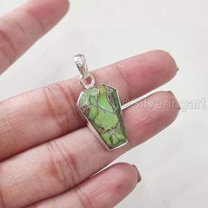 Colgante de Plata de Ley 925 con Turquesa Verde Natural, Piedra de Nacimiento de Diciembre, Joyería Hecha a Mano para Mujer - Product Image 5