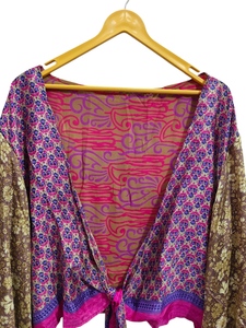 Ropa de playa Camisa Top de seda para mujer Ropa de Casa suave multicolor Blusa de seda multicolor Top de abrigo corto Camisa de tamaño libre - Product Image 3