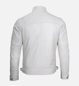 Chaqueta de motorista informal de invierno con cuello levantado para hombre en piel de cordero auténtica blanca con cierre de cremallera Tipo de suministro ODM - Product Image 5