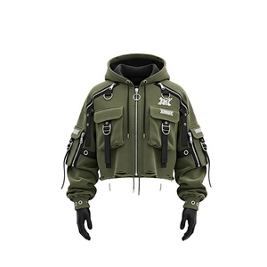 Sudadera con capucha táctica de gran tamaño para hombre y mujer de alta calidad al por mayor, ropa de calle, estilo recortado, estampado con capucha, cremallera, algodón Terry - Product Image 2