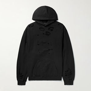 Custom Screen Printed Oversized <b>Hoodie</b> for Men Winter Heavyweight 100% Cotton Distressed for Sleeve Fleece Breathable <b>Black</b> - Product Image 4